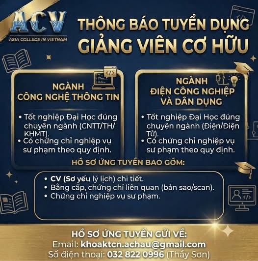 🌟 [GÓC TUYỂN DỤNG] TRƯỜNG TRUNG CẤP Á CHÂU TÌM KIẾM ĐỒNG ĐỘI! 🌟